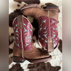 Boys Brown and Burgundy Western Boots with Embroidery
